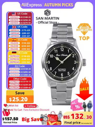 San Martin Simple Men Watch 37mm Pilot Miyota 8215 Classic Military Explore Automatic Mechanical Wat