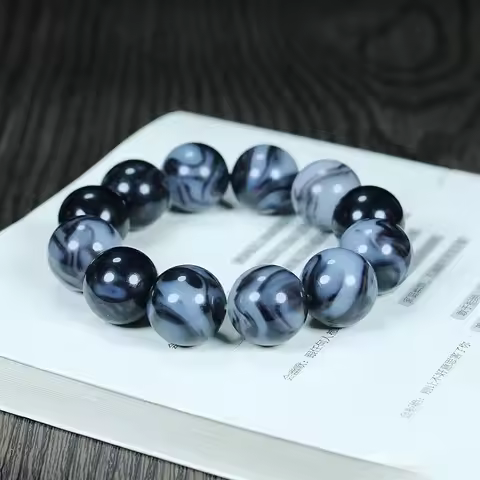 Hetian jade gold silk jade blue and white Gobi bracelet men and women Hetian gold silk jade bracelet