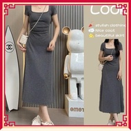 lovito lovito dress 2023 summer new square neck high-end french maxi dress women's dress gray temperament high-end foreign skirt