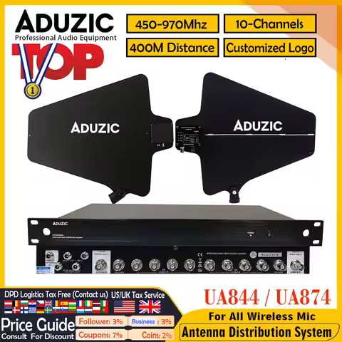 ADUZIC UA844 Signal Distributor UHF Antena RF Signal Splitter For All Wireless Mic 450-960MHZ Antenn
