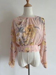 粉色印花雪紡上衣