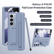 [With Pen] Leather Simple Casing with Pen for Samsung Galaxy Z Fold 6 5 Z5 Art Design Z Fold6 Fold5 
