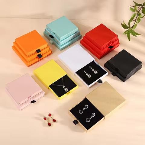 5pcs 9*9*1.7cm Paper Drawer box DIY Drawer Slide Jewelry Packaging Storage Case Bulk Cardboard Earri