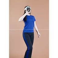 Women's sports outfit – Cobalt Blue sleeveless shirt + Cobalt Blue 3-stripe flared pants