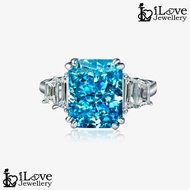 iLove Jewellery 925 Sterling Silver 18K White Gold Plated 4.0ct Sea Blue Radiant Cut Zirconia Ring L