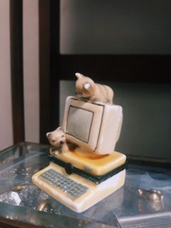 早期 古董 復古 貓咪在電腦嬉戲 陶瓷盒子