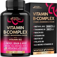Vitamin B Complex for Men & Women - Riboflavin B2, B12, B1, B3, B5, B6, B7, B8, B9 | Vitamin C, Chol
