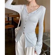 95549 Retro Green Temperament v-Neck Long-Sleeved t-Shirt