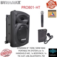 DYNAMAX PRO801 HT 8" 500W MAX ACTIVE PORTABLE PA SYSTEM WITH MCMC c/w 1x HANDHELD MICROPHONE, 1x BOD