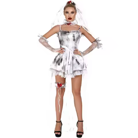 Halloween Ghost Zombie Girl Costume Scary Zombie Outsuit Vampire Bride Cosplay Dresses White Squre C