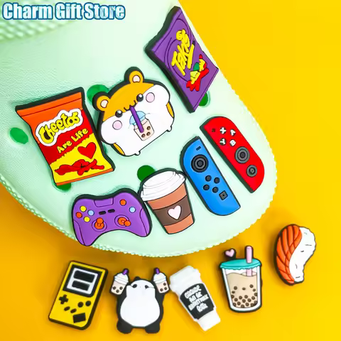1pcs Gamepad Snacks Shoe Charms Takis Chettos Shoe Accessories Coffee Boba Tea Clog Pins Game Contro