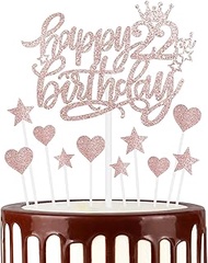 Rose Gold Happy 22th Birthday Cake Topper, Rose Gold 22th Cake Cupcake Topper for Cakes, Glitter Ros