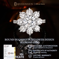 18k Gold Lab Diamond Halo Cluster Engagement Ring |  Halo Cluster Multi-Diamond Band | Lab Diamond E