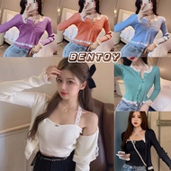 Bentoy(N270+N270-1) 2-Piece Set Long-Sleeved Jacket + One-Shoulder Shirt Knitting Work Soft Fabric