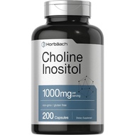 Horbaach Choline Inositol 1000mg Supplement - 200 Capsules, Non-GMO & Gluten-Free