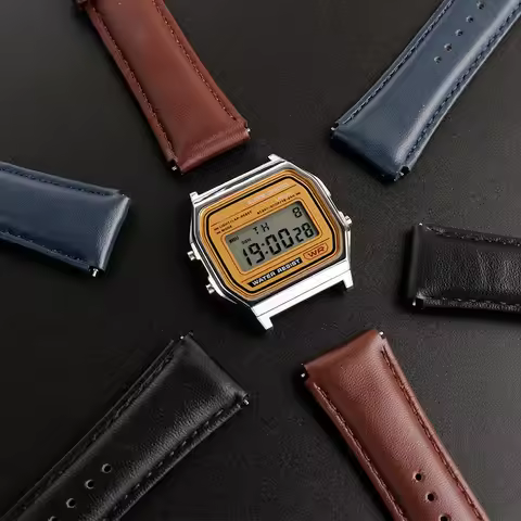 Cowhide watch strap for Casio A159W-N1 A158WA A168 wristband Vintage small square metal strap quick 