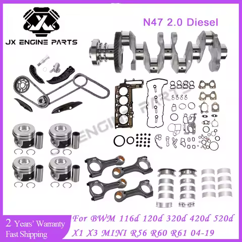 N47 Engine Rebuild Timing Chain Kit Crankshaft ConRod Bearing Piston Gasket Set For BMW MINI 2.0 116