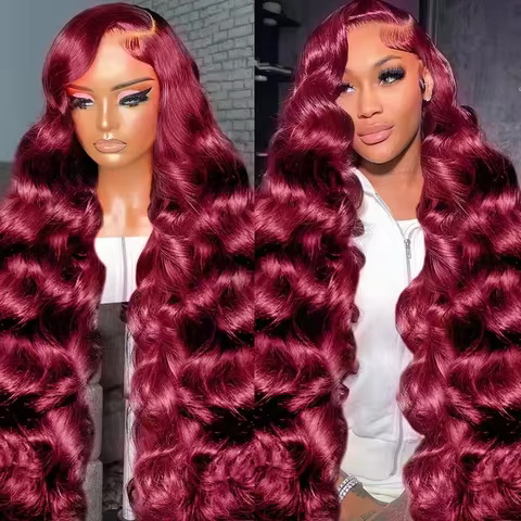 46 Inch Red Colored 99J Burgundy Straight Human Hair 200% Density Human Hair Wigs 13X4 13x6 HD Lace 
