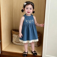 Summer Baby Floral Pattern Embroidery Denim Dress 3-36 Months Baby Clothes