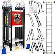 Ladder, Bryner 7 in 1 Multi-Purpose Ladder Aluminium Extension Ladder 12Ft Folding Adjustable Telesc