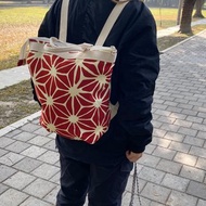 幾何日本印花棉帆布拉鍊手提後背包