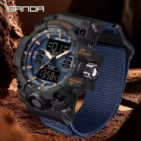 SANDA 6126 Fashion Men's Watch Nylon Strap LED Sports Waterproof Men's Watch Top Luxury Brand Men's 