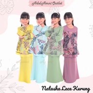Baju Kurung Lace Natasha Sedondon Budak Raya 2023 - Baby Blue/Smokey Purple/Soft Yellow/Dusty Green (Size XS-2XL)