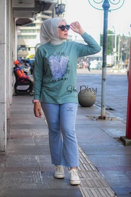 KAOS TANGAN PANJANG WANITA SIX DIARY MOTIF IJO SEMEN JEANS | SIX DIARY