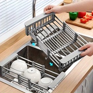 Stainless Steel Extendable Dish Drying Rack Kitchen Sink Rack Drainer Tools Telescopic Fruit Vegetable Washing Drainer