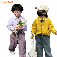 lontakids 2-12 Years Kids Purple Yellow Long Sleeve Dress Shirt Formal Wedding Party Wear Children B