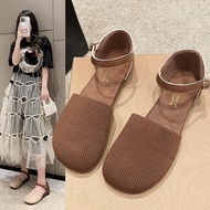 sandal perempuan plus size sandal perempuan One-word Spring Autumn Round Toe Breathable Ethnic Style