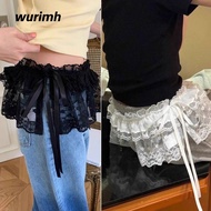 WURIMH924YYI Lace Mini Skirt, Y2K Streetwear Embroidered Flower Lace Up Ruffles Skirt,  Harajuku See