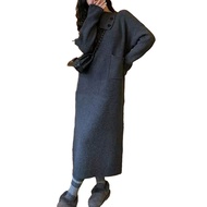 Women Sweater Dress Autumn Winter Korean Style High Collar Knit Dress Loose Knit Pullover Dress with