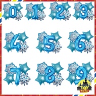 5pcs Blue Number Balloon Set, Birthday Decoration, Blue Snowflake and Star Pattern, Foil Number Ball