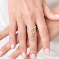 黃鑽石14k白金結婚戒指 扭曲藤蔓樹皮婚戒 自然靈感樹枝環長戒指