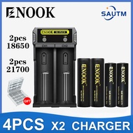 （Ready Stock）Enook Battery 18650/21700 Lithium Rechargeable Battery 3.7v with Enook X2 Plus USB charger