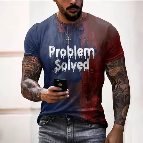 Men's Problem Solved Bloody Graphic Halloween T-Shirt Short Sleeve Crew Neck Large Size Tshirts For 