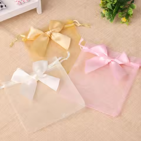 10pcs/20pcs 9x12 10x15 13x18cm New Design Bow Organza Bags Jewelry Candy Packing Bag Wedding Party G