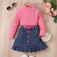 LOVELY GIRL SET Setelan Anak Perempuan Baju Anak Import impor Korean Style Baju Rajut Knit Rok Jeans