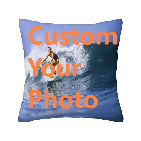 1 Personalized Surfing Photo Cushion Custom Text _ Photo _ Logo Soft Plush Pillow with Zipper Closur