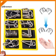 (New)  Brain Teaser Wire Puzzle Game Educational Unlock Interlock Toy 8pcs Metal Puzzle Ring Set 3d 