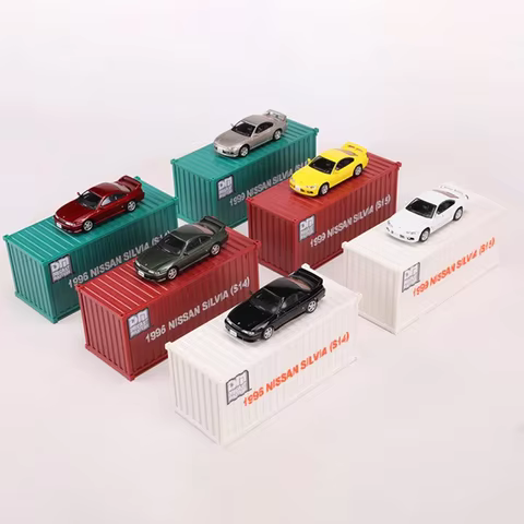 Diecast DM 1:64 NISSAN'S Silvia S14 S15 With Container Trucks Alloy Car Model Static Collection Deco