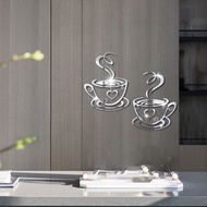 Coffee cup mirror wall stickers threedimensional 3d selfadhesive layout restaurant kitchen door deco