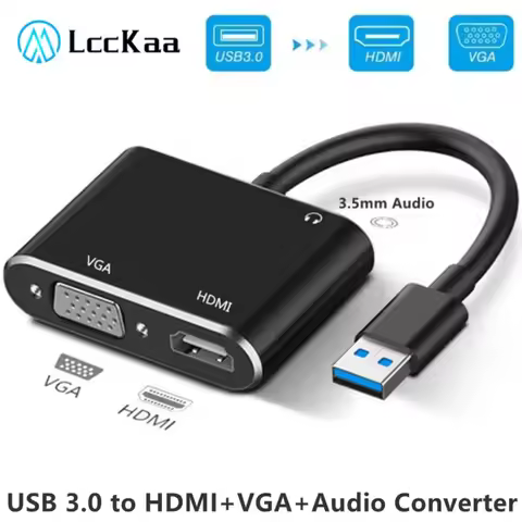 LccKaa USB 3.0 to HDMI-compatible VGA Adapter for 2 in1 USB 3.0 to HDMI-compatible VGA Converter for