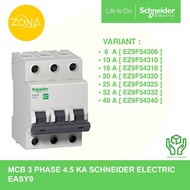 MCB SCHNEIDER EASY9 4.5KA 3 PHASE 3P 6A 10A 16A 20A 25A 32A 40A EZ9F54306 EZ9F54310 EZ9F54316 EZ9F54