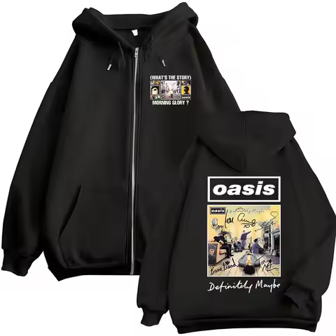 O-Oasis Hoodies British Rock Band Zip Up Hooded Unisex Clothing Hip Hop Fashion Sweatshirt Oversized