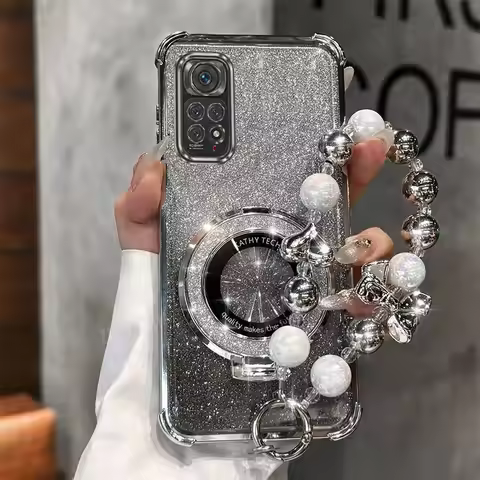 Jewelry Glitter Circle Bracket Holder Case For Xiaomi Redmi Note 11 Pro 9 9s 10 10s 11s Pro Max 4G 5