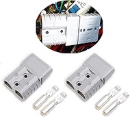 1 Set 50Amp 2 Poles Power Connector Plug Grey w/Terminals for #8 AWG Wire Anderson Compatible [2 hou