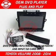 Vellfire 2008 2009 2010 2011 2012 2013 2014 9” OEM Double Din Plug ang Play DVD Car Audio Player VCD