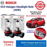 [Perodua Axia 2014-2022 SE/ADVANCE] Sepasang 55W BOSCH Eco Halogen Car Headlamp Bulb 12V Mentol Lamp